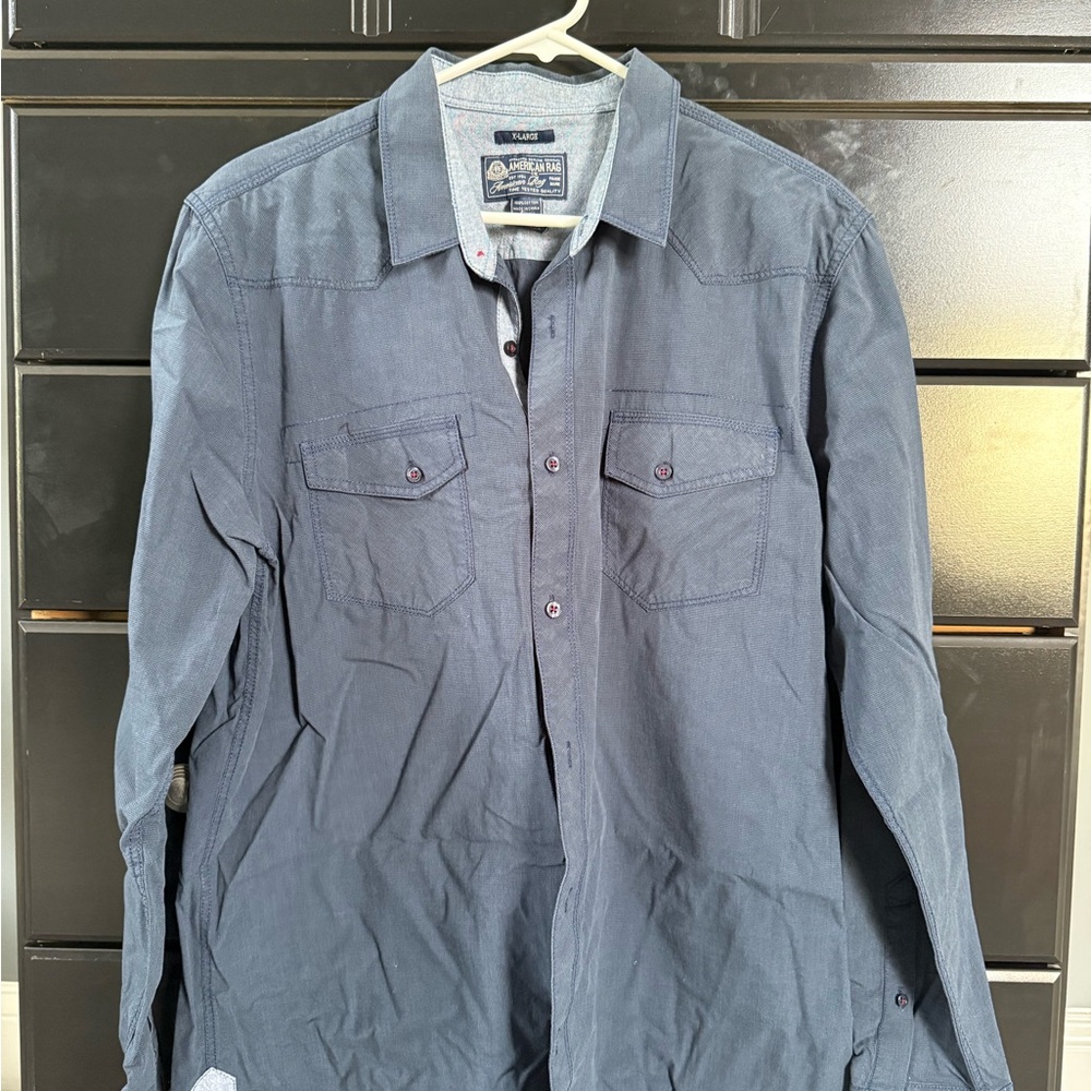 American Rag Mens Blue Long Sleeve Button-Up Shirt size XL